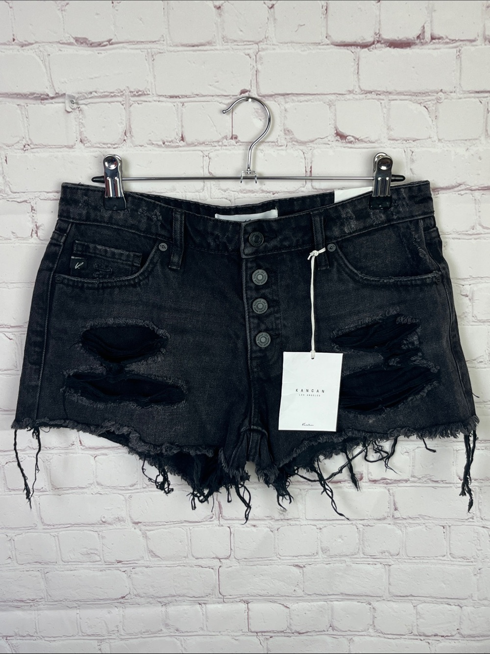 KanCan Black Presley Mid Rise Boyfriend Button Fly Shorts